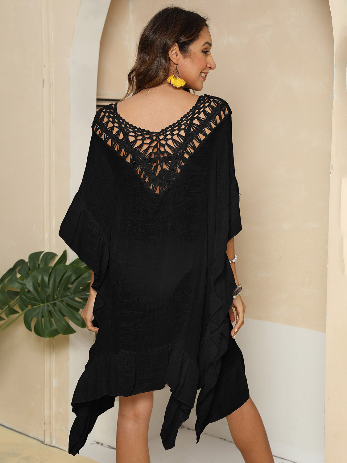 Cutout Ruffled Half Sleeve Cover-Up - In Style Chics Boutique LLC