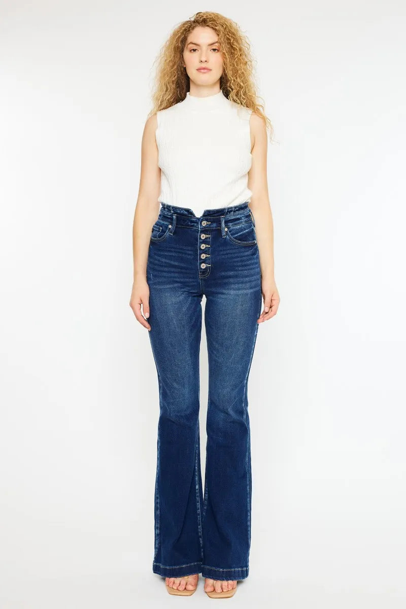 Kancan Button Fly High Rise Flare Jeans - In Style Chics Boutique