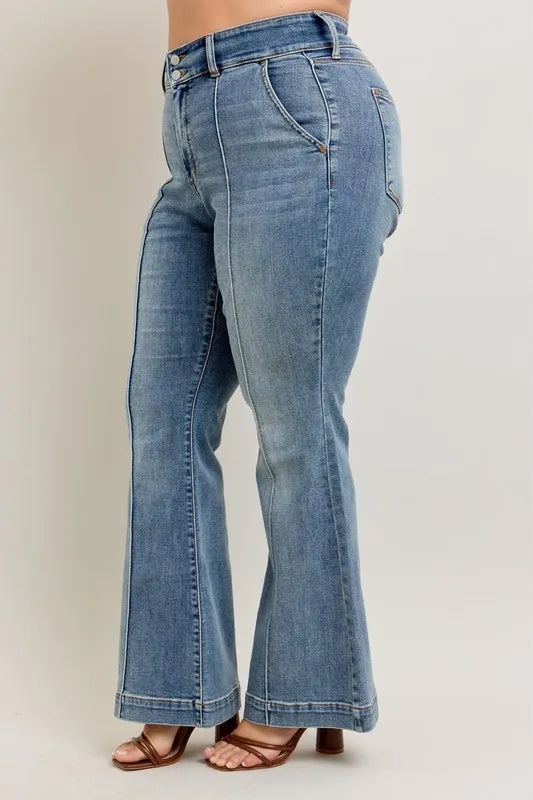 Judy Blue High-Waist Flare Jeans with Front Seam - In Style Chics Boutique Women's Juniors Plus Size Clothes