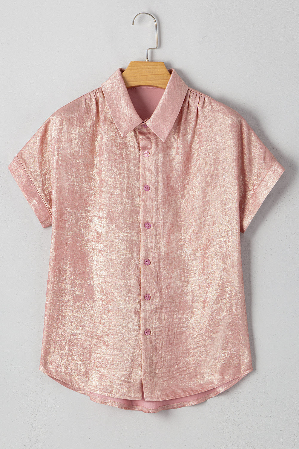Delicacy Metallic Buttoned Loose Fit Short Sleeve Shirt - In Style Chics Boutique Online Clothing Women's Juniors Free Shipping