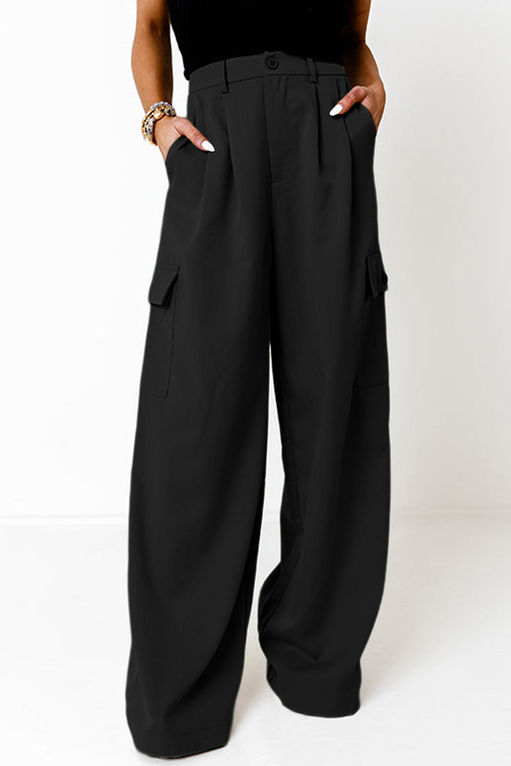 Ruched Wide Leg Pants with Pockets - Also in Black - In Style Chics Boutique LLC