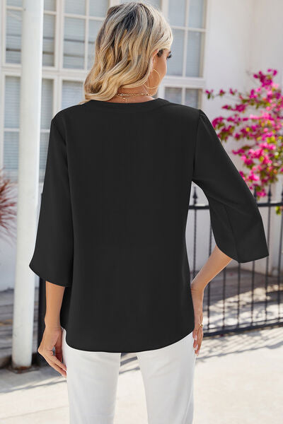 Women's Notched Half Button T-Shirt - In Style Chics Boutique Online Clothing