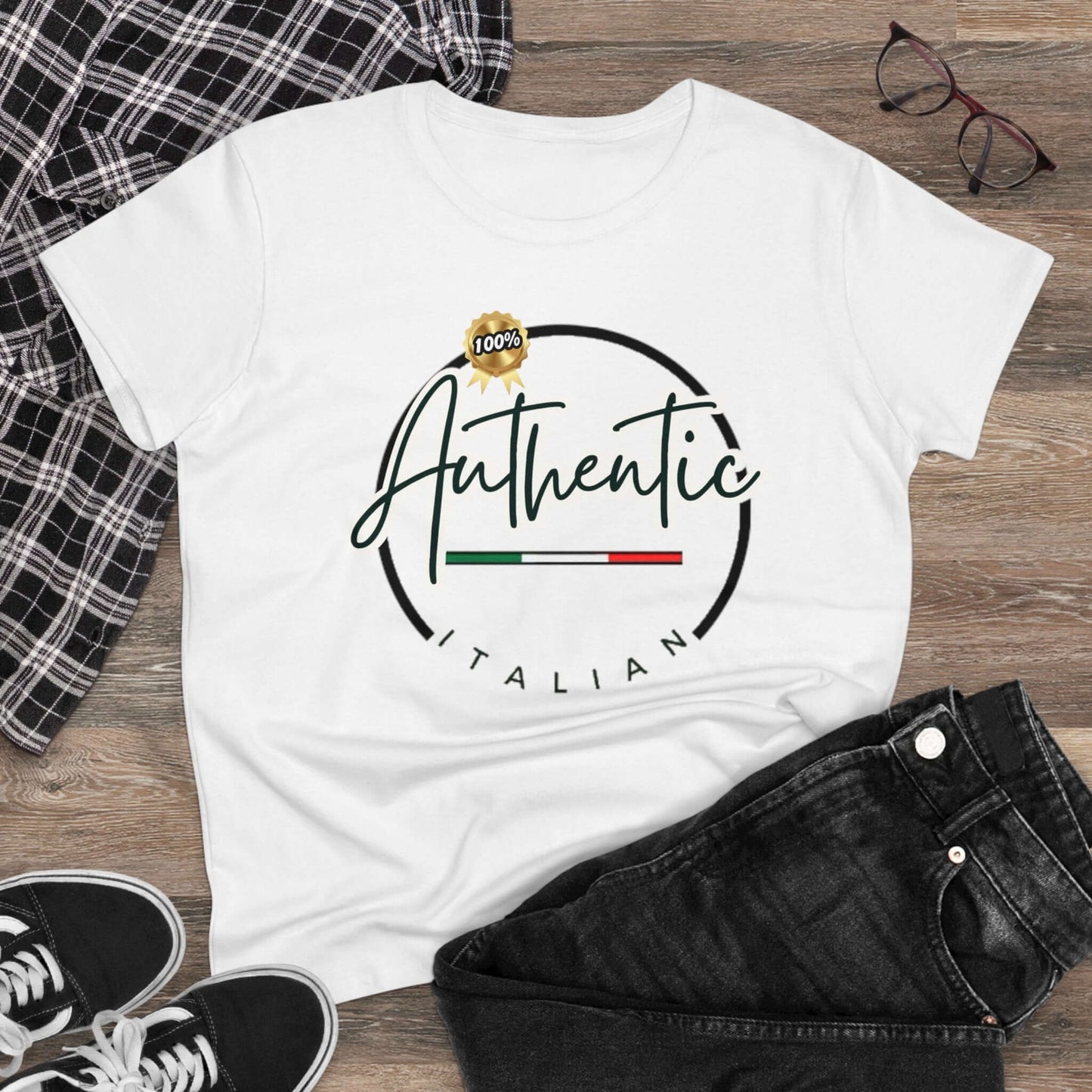 Women's Midweight Cotton Graphic Tee "100% Authentic Italian" - In Style Chics Boutique LLC