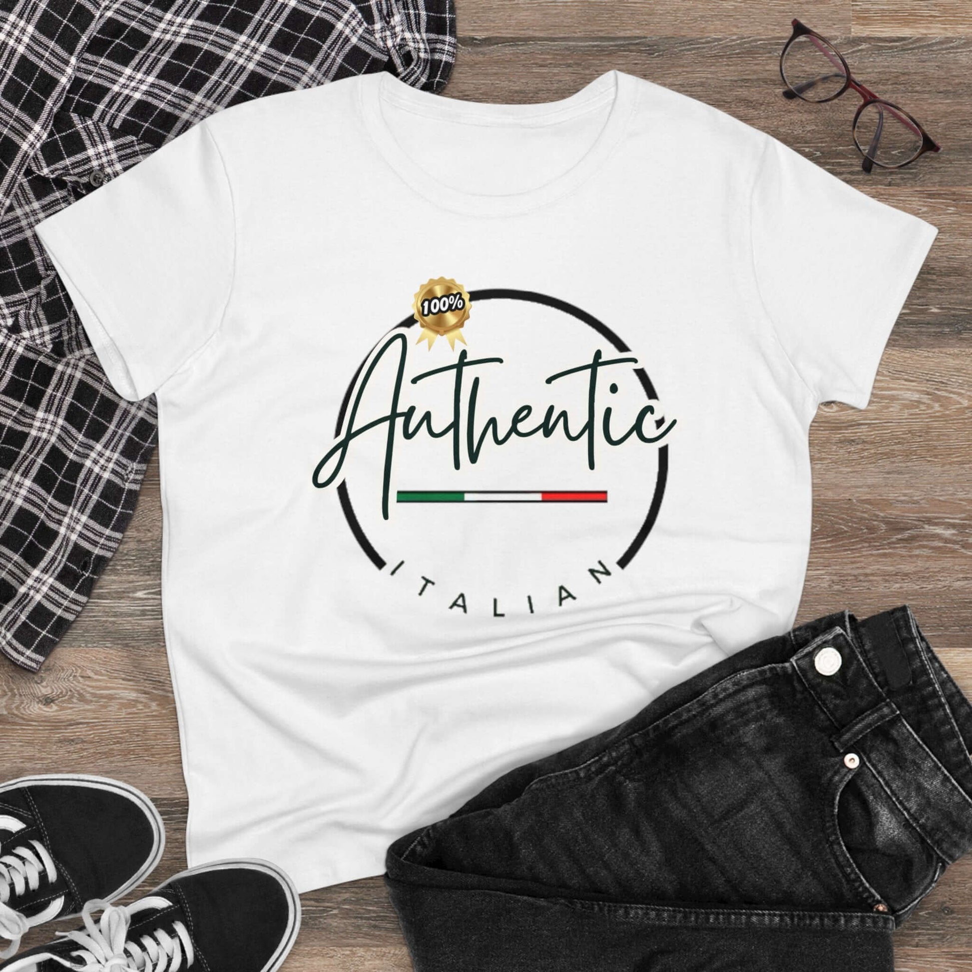 Women's Midweight Cotton Graphic Tee "100% Authentic Italian" - In Style Chics Boutique LLC