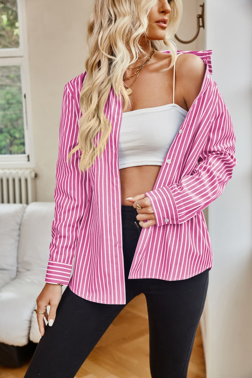Striped Button Up Long Sleeve Shirt More Colors! - In Style Chics Boutique LLC