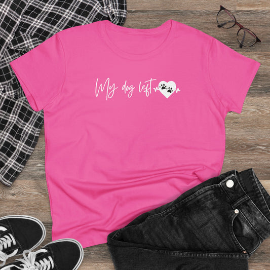 Women's Midweight Cotton Graphic Tee - "My dog left paw prints on my heart" - In Style Chics Boutique LLC