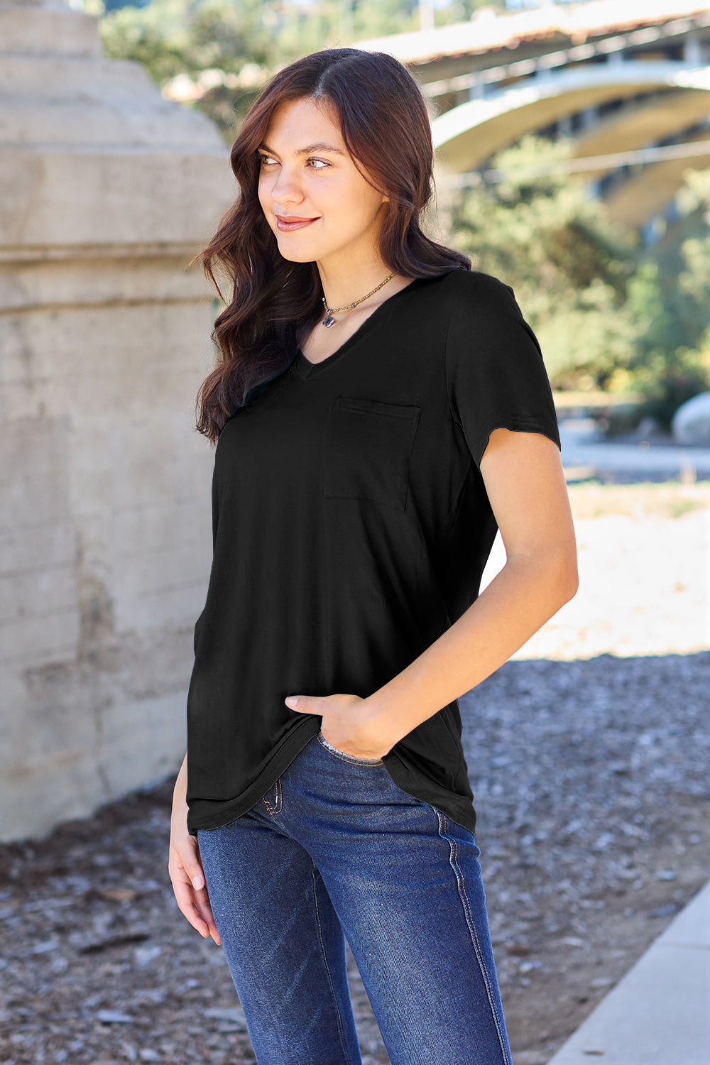 Bamboo Full Size V-Neck Short Sleeve T-Shirt - Eco Friendly - Sensitive Skin - In Style Chics Boutique Women's Juniors Plus Size Apparel Online