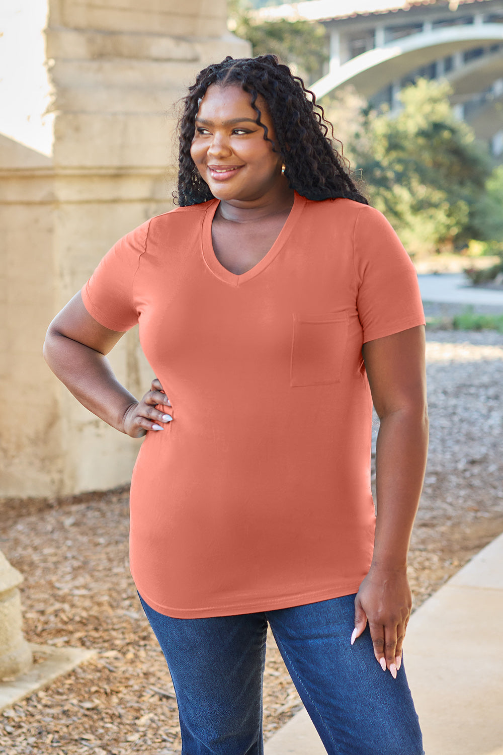 Bamboo Full Size V-Neck Short Sleeve T-Shirt - Eco Friendly - Sensitive Skin - In Style Chics Boutique Women's Juniors Plus Size Apparel Online