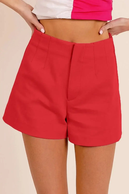Women's Bandless Tailored Cherry Red Shorts - In Style Chics Boutique Women's Juniors Cute Clothes Online