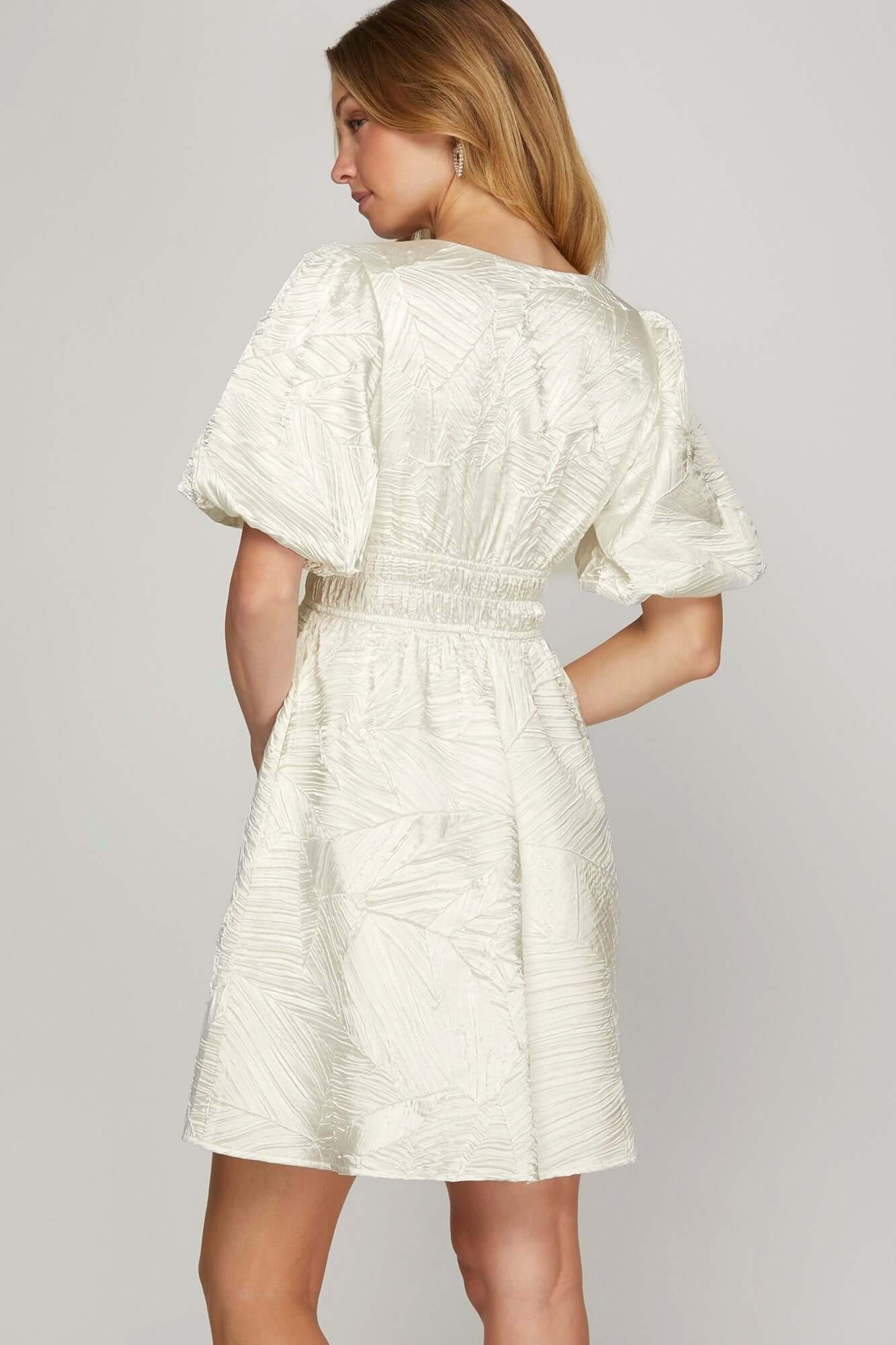 Crinkle Woven V-Neck Balloon Sleeve Mini Dress - In Style Chics Boutique Online Clothing Women's Juniors Plus Size Apparel