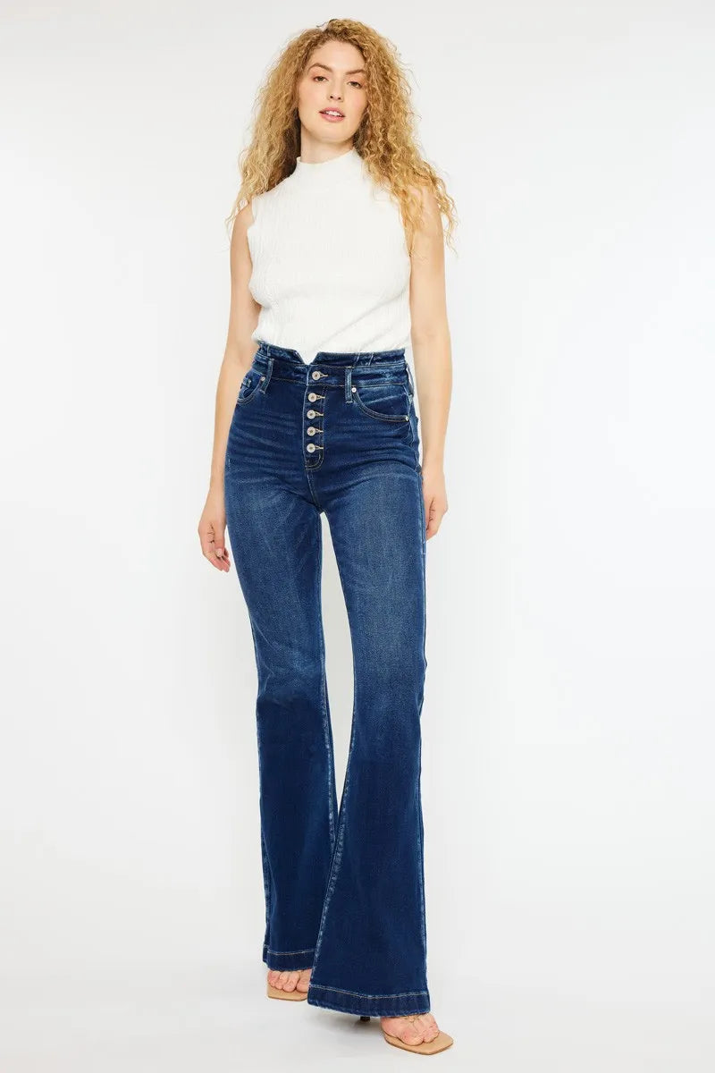 Kancan Button Fly High Rise Flare Jeans - In Style Chics Boutique