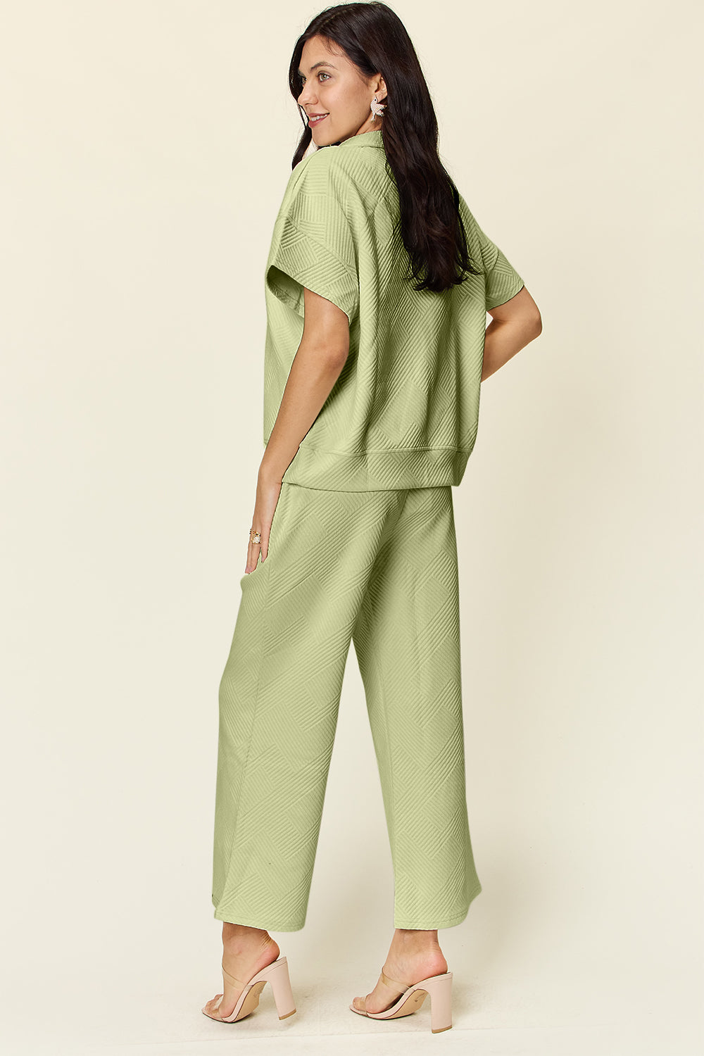 Double Take Texture Half Zip Short Sleeve Top & Pants Set- More Colors! - In Style Chics Boutique LLC