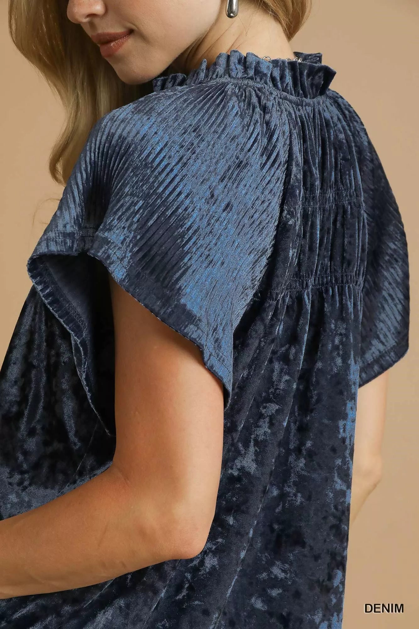 Crushed Velvet Pleated Blouse at In Style Chics Boutique