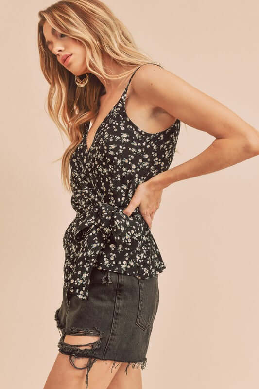 Aemi + Co Ditsy Floral Surplice Adjustable Straps Cami - Cute Clothes Online - In Style Chics Boutique Women's Juniors Apparel