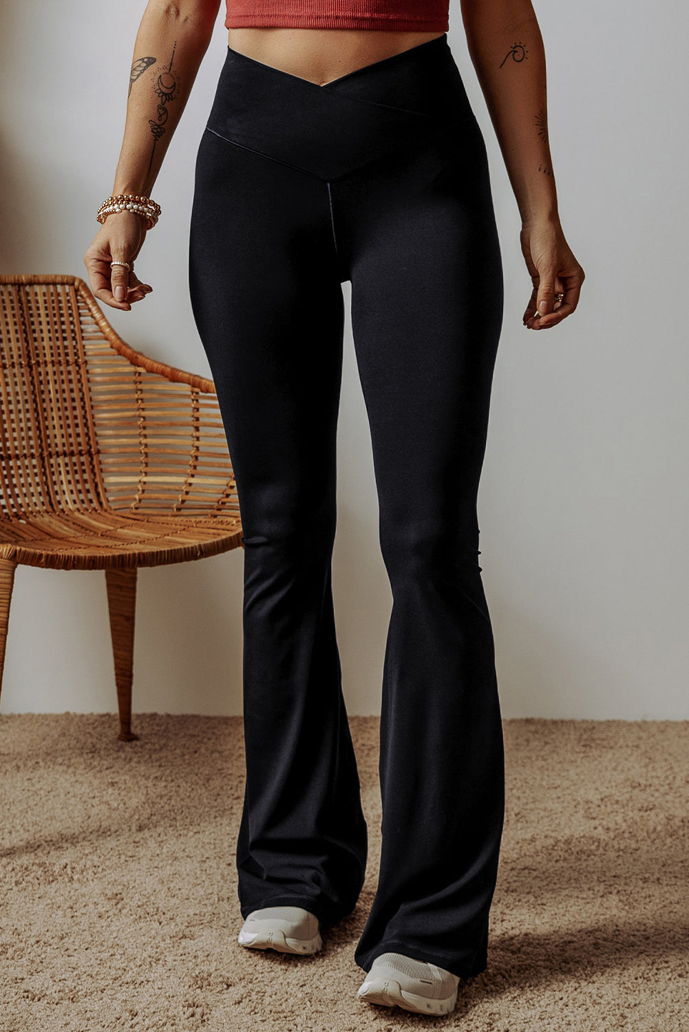 Black V Shape High Waist Flared Leggings - In Style Chics Boutique LLC