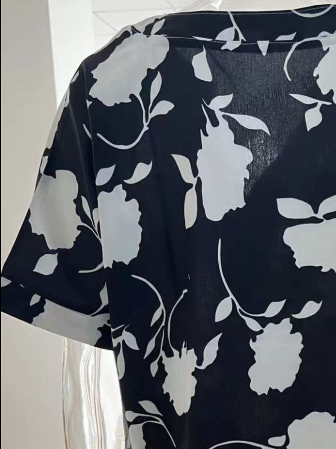 Full Size Printed Notched Short Sleeve Blouse - In Style Chics Boutique LLC