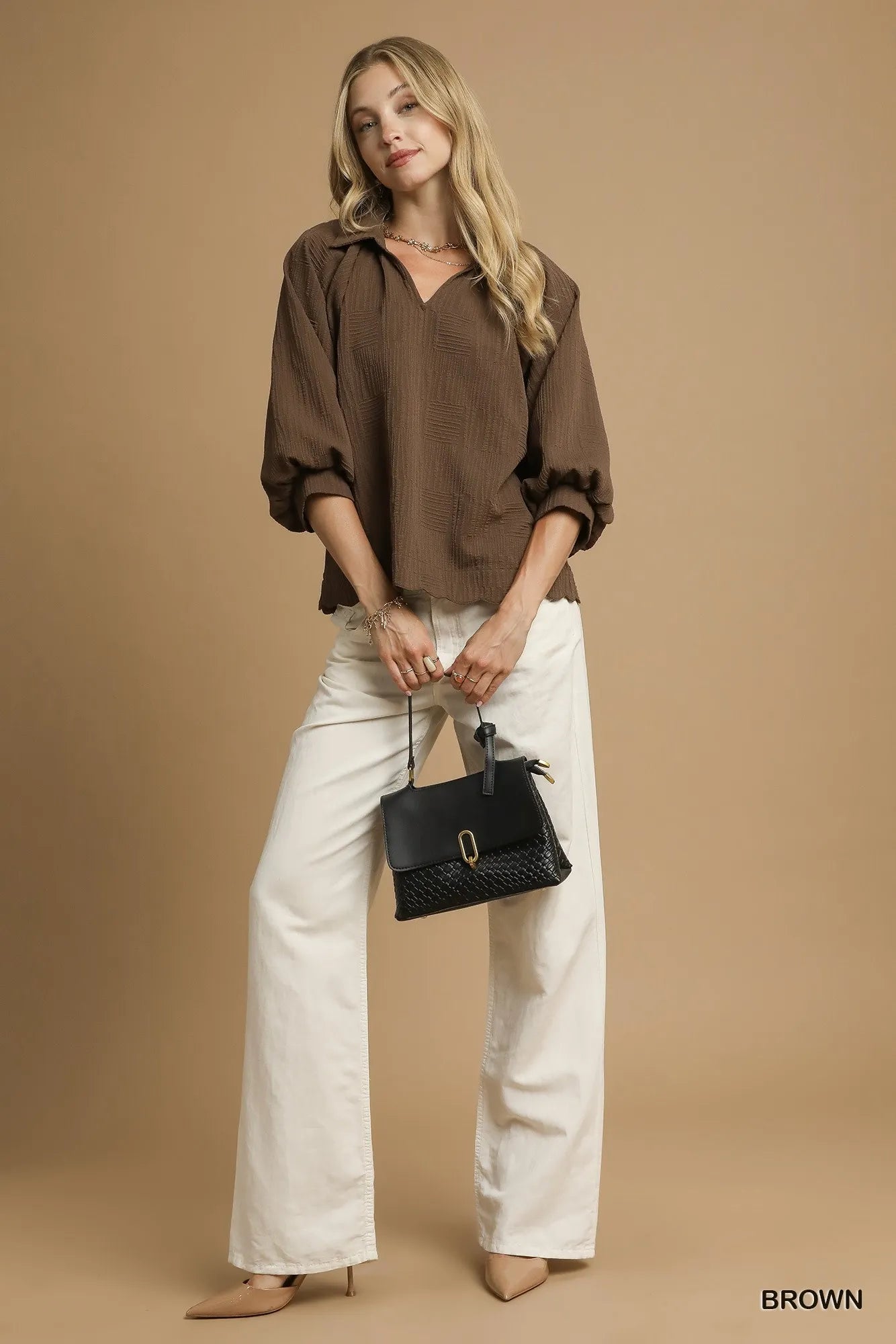 Oversized Balloon Sleeve Textured Blouse at In Style Chics Boutique