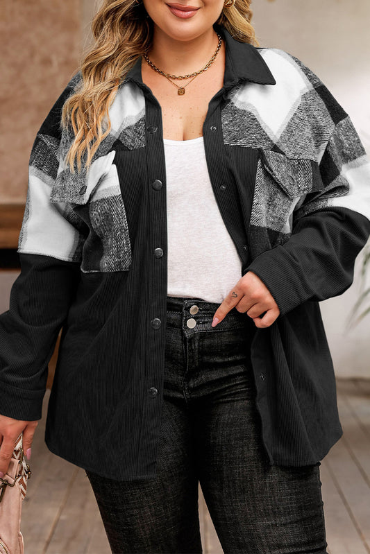 Plus Size Plaid Snap Down Jacket with Pockets - In Style Chics Boutique LLC