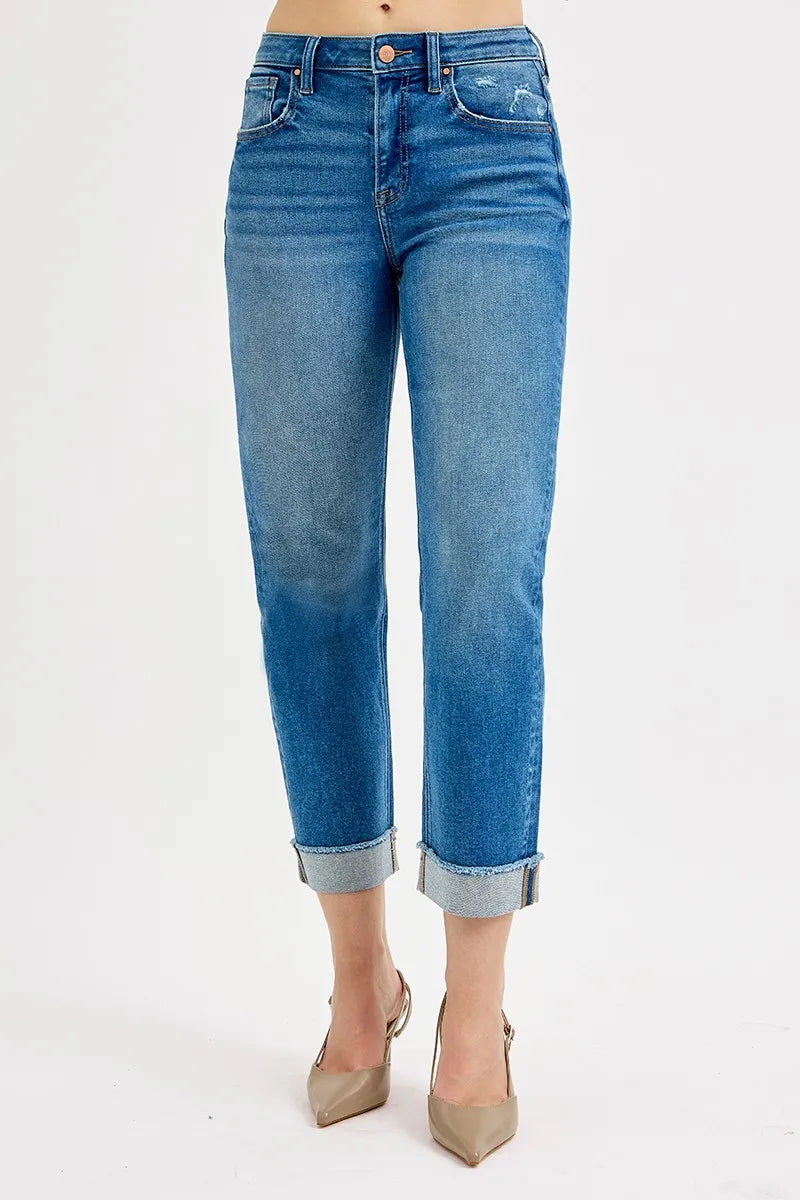 RISEN High Rise Boyfriend Fit Ankle Jeans - In Style Chics Boutique