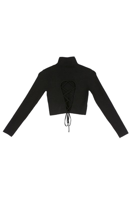 Mock neck lace-up open back top - In Style Chics Boutique LLC