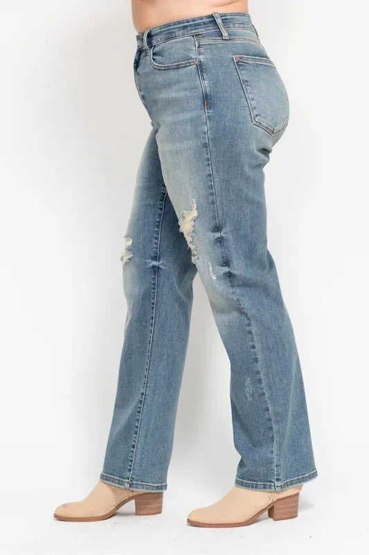 Judy Blue Dad Jeans, High Waist Distressed - In Style Chics Boutique Women's Clothes Online