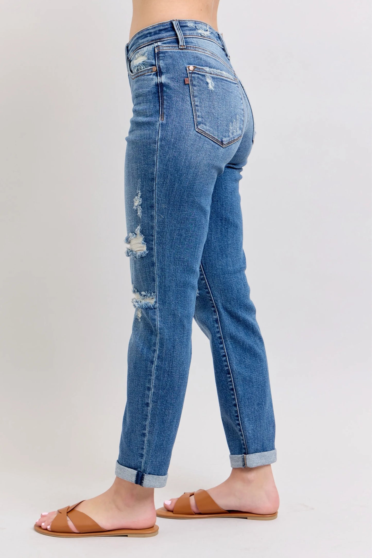 Judy Blue Medium Rise Vintage Wash Distressed Boyfriend Jeans - In Style Chics Boutique Women's Juniors Plus Size Clothes Online