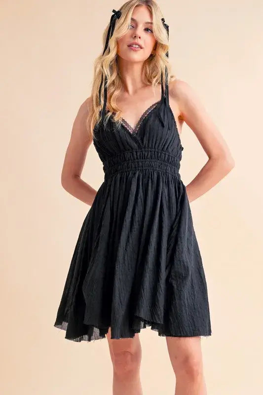 Lace Detail Mini Black Cami Dress - In Style Chics Boutique Women's Juniors Apparel Online