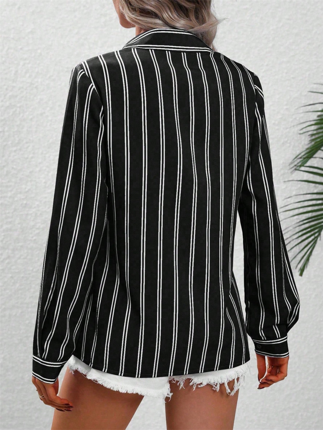 Striped Collared Neck Long Sleeve Shirt - In Style Chics Boutique LLC
