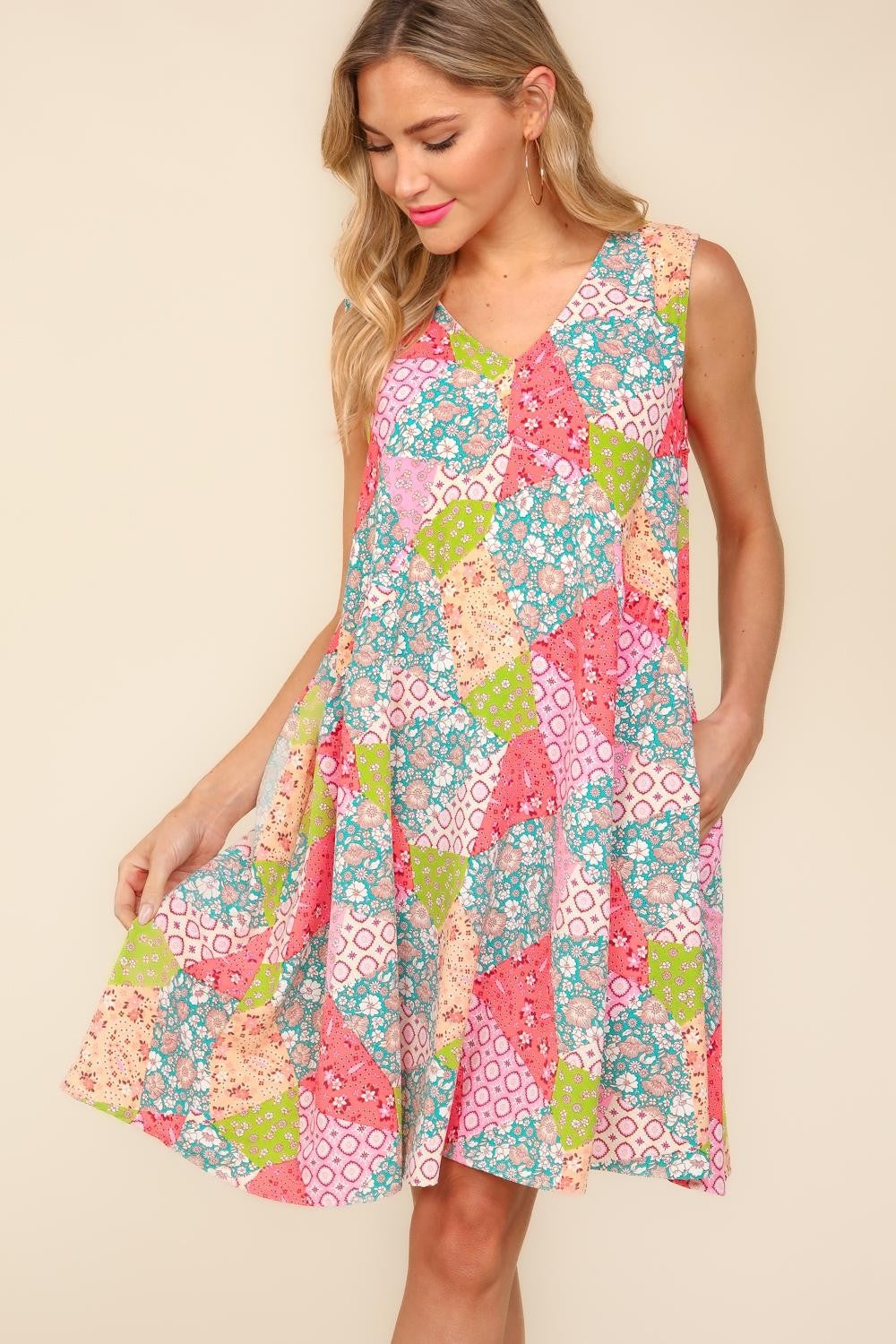 Haptics Full Size Babydoll Floral Patchwork Dress with Side Pockets - In Style Chics Boutique LLC
