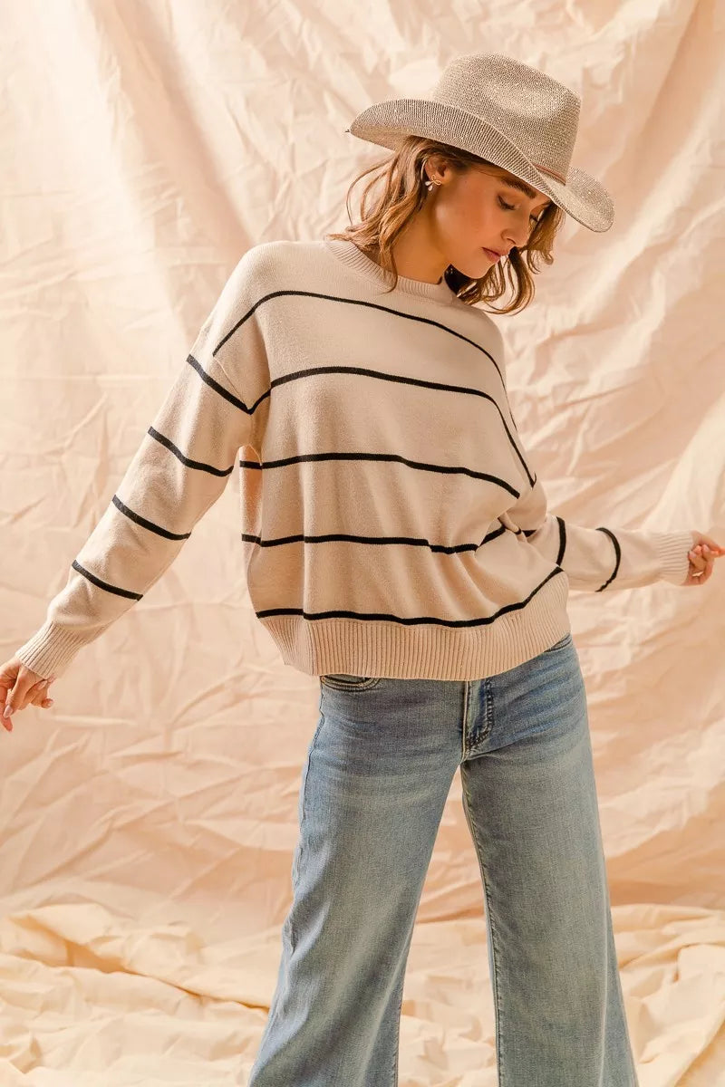 Stripe Crew Neck Basic Essential Sweater at In Style Chics Boutique