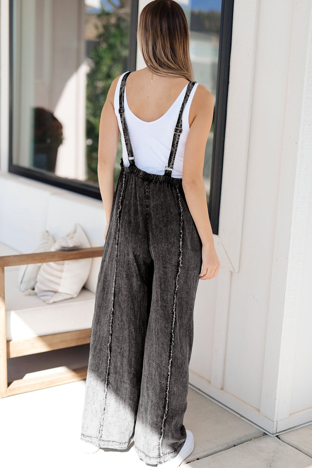 Light Wash Frayed Exposed Seam Wide Leg Denim Overalls for Women Juniors - Cute Clothing Online - In Style Chics Boutique