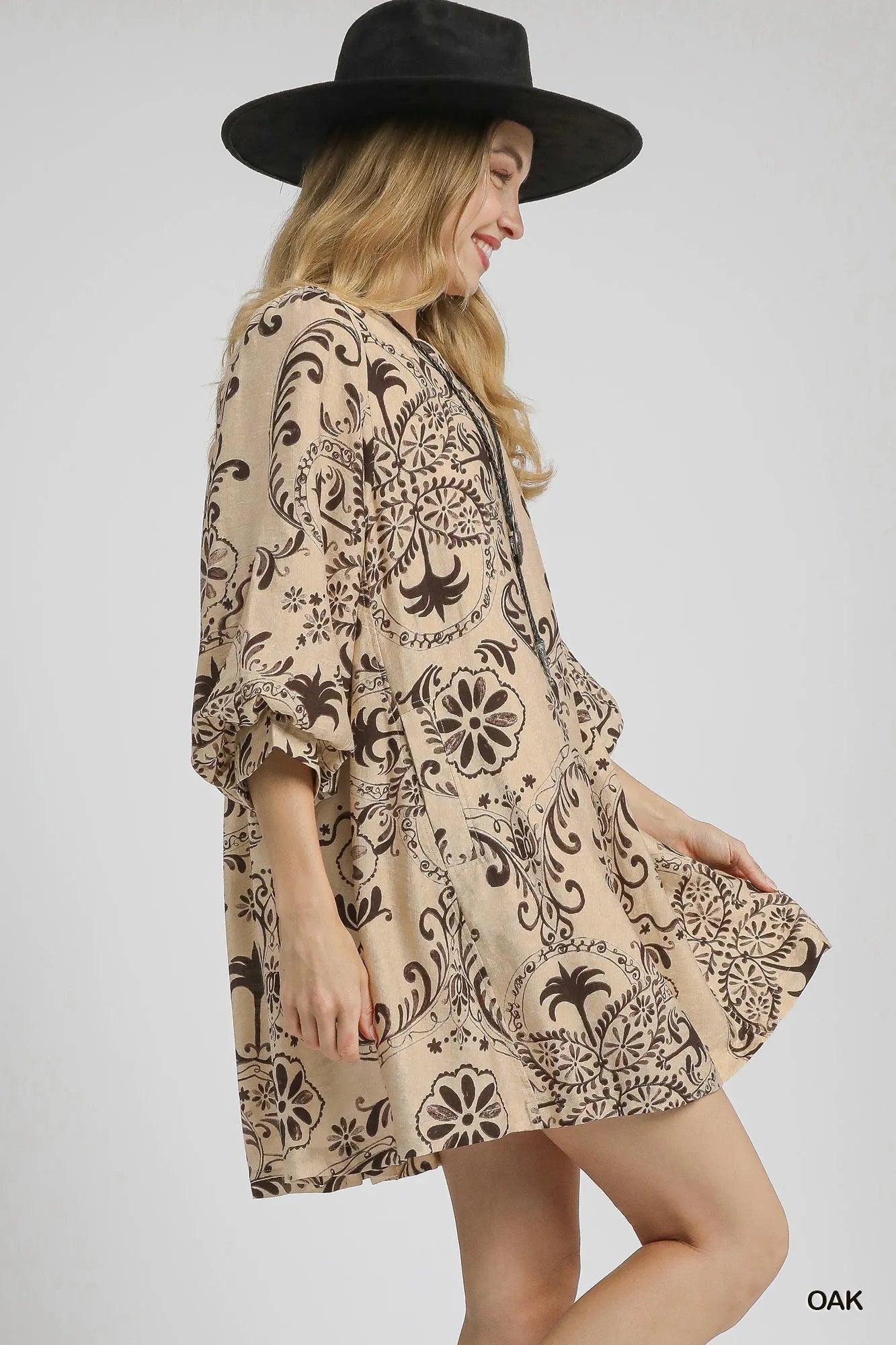 Boho Printed Balloon Sleeve Mini Dress at In Style Chics Boutique