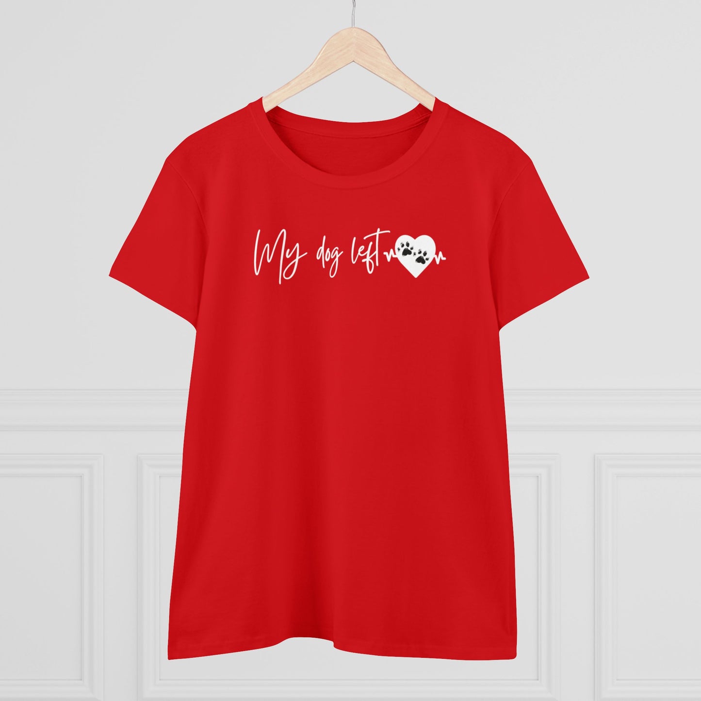 Women's Midweight Cotton Graphic Tee - "My dog left paw prints on my heart" - In Style Chics Boutique LLC