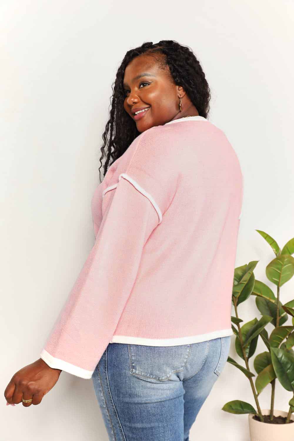 Angel Wings Contrast Detail Dropped Shoulder Knit Top - In Style Chics Boutique LLC