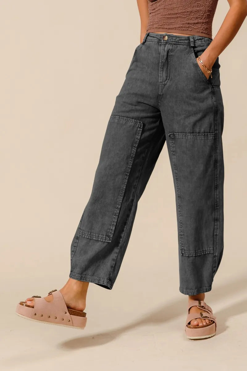 Mineral Washed Mid Rise Barrel Shape Pants at In Style Chics Boutique