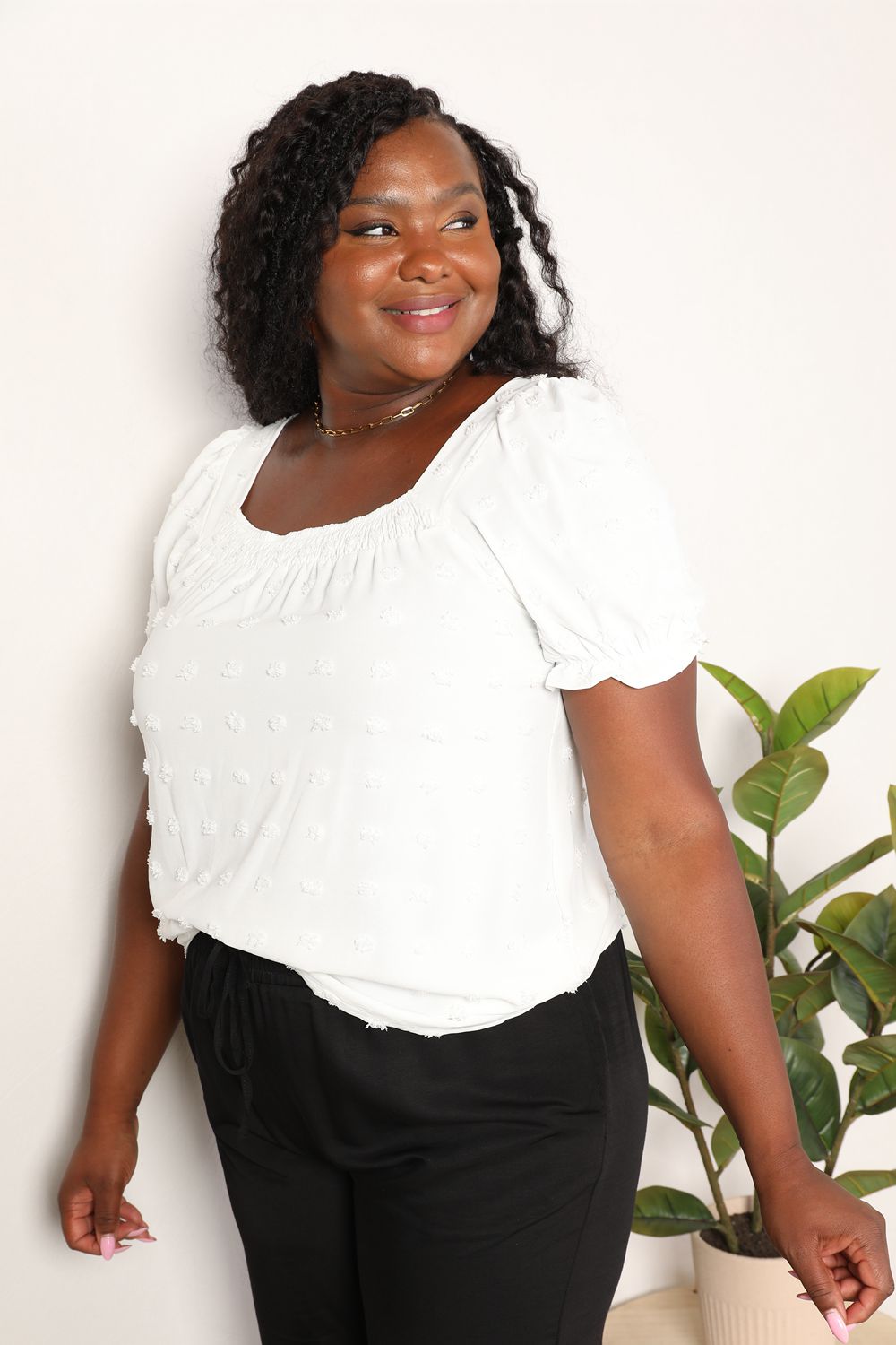 Swiss Dot Puff Sleeve Square Neck white Blouse - In Style Chics Boutique Online Fashion for Women