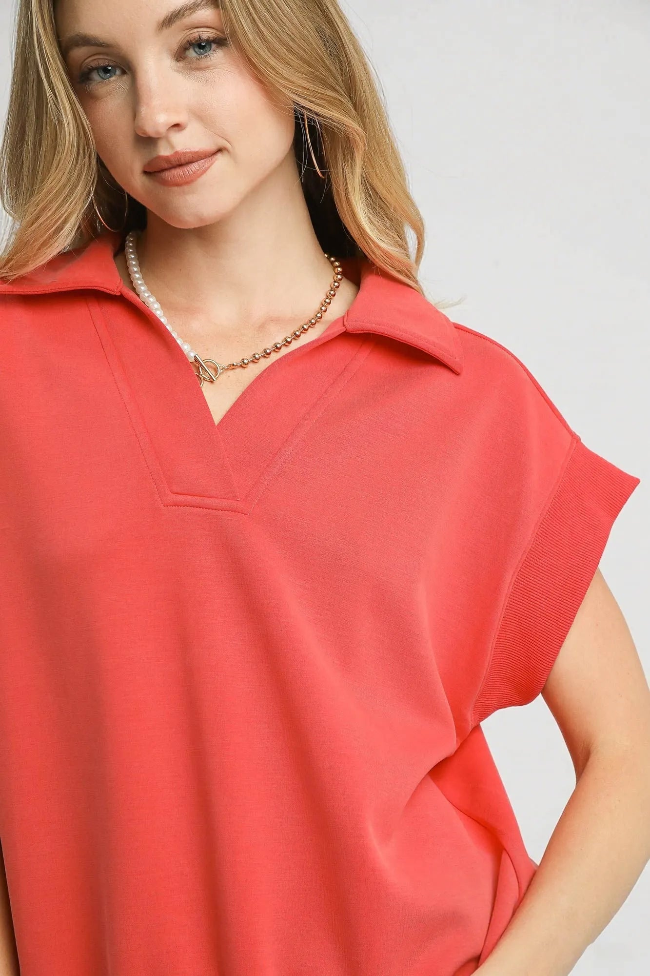 Luxe Knit Collared Short Sleeve Polo Sweatshirt at In Style Chics Boutique