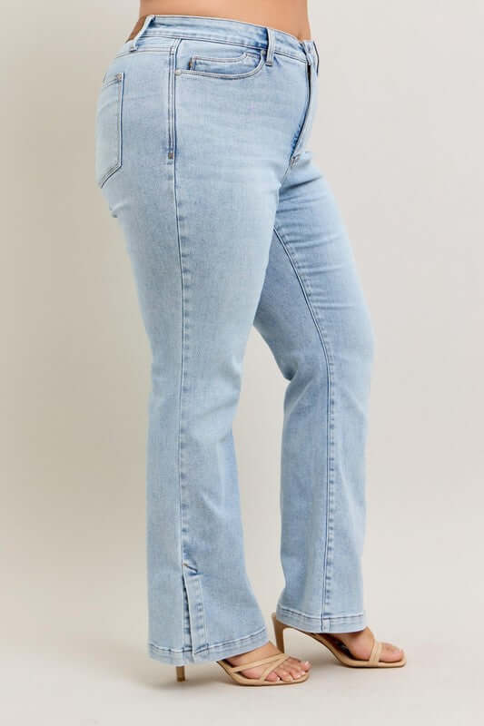 Judy Blue Tummy Control Vintage Wash Side Slit Slim Boot Non Distressed Jeans - In Style Chics Boutique Women's Juniors Plus Size Apparel Online