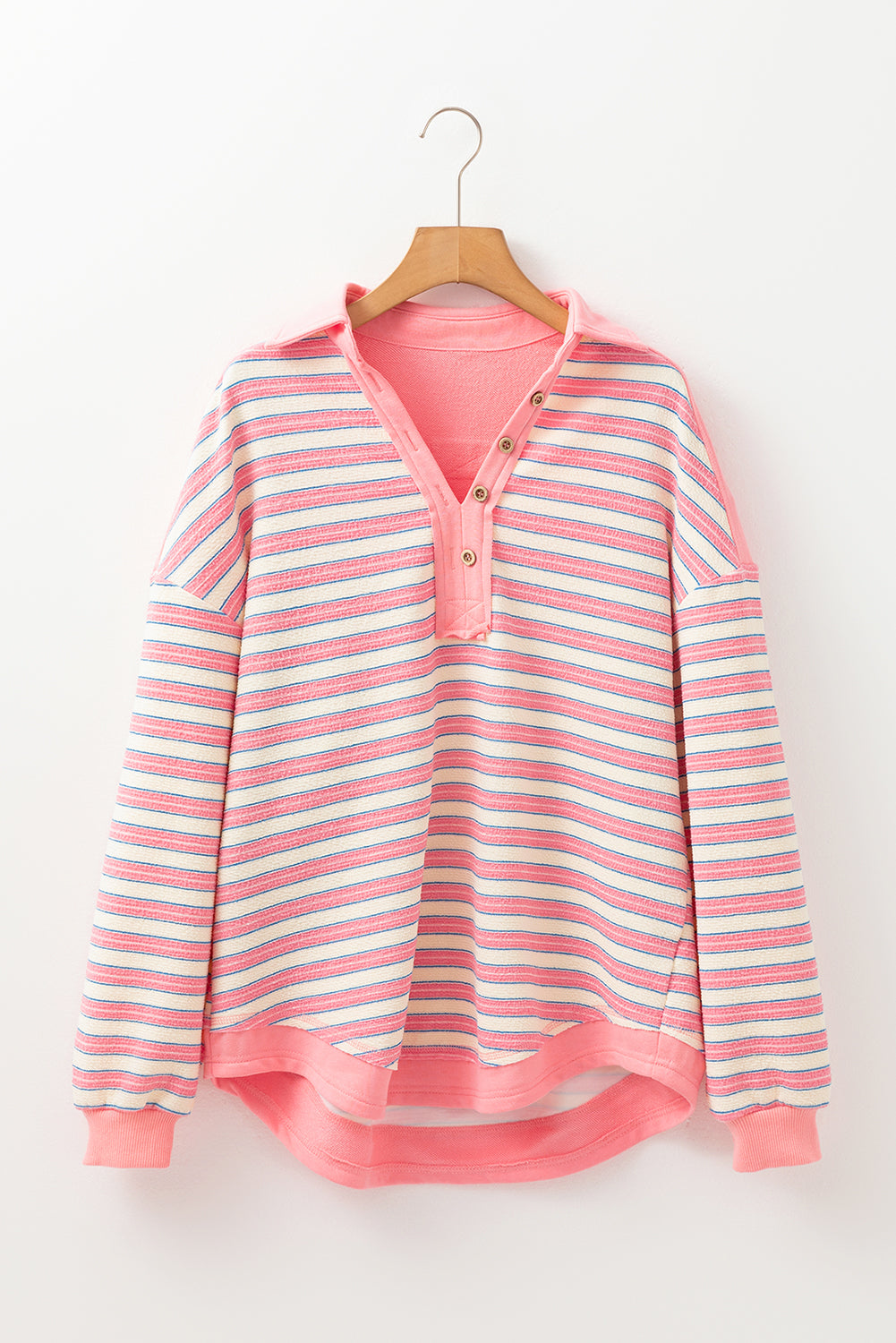 Stripe Collared V Neck Drop Shoulder Top - In Style Chics Boutique LLC