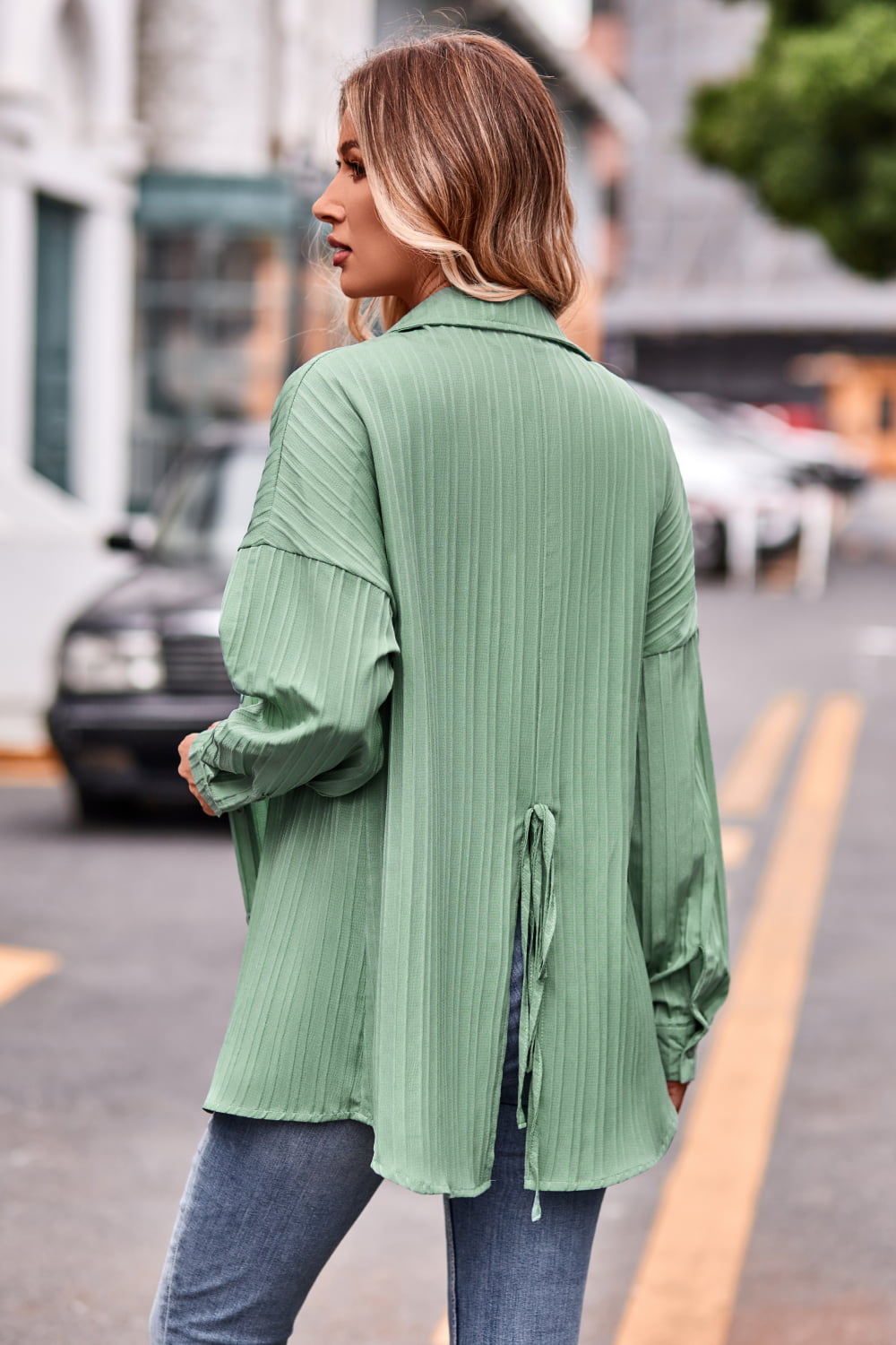 Slit Dropped Shoulder Longline Shirt - In Style Chics Boutique LLC