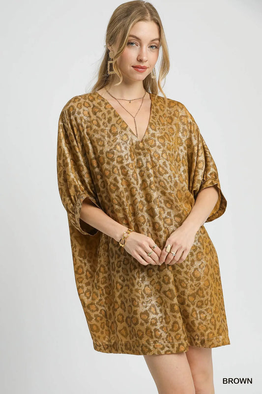 Metallic Leopard Print V-Neck Kimono Dress at In Style Chics Boutique