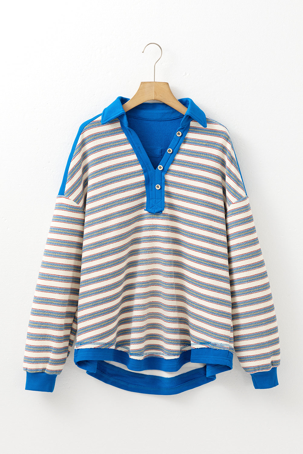 Stripe Collared V Neck Drop Shoulder Top - In Style Chics Boutique LLC