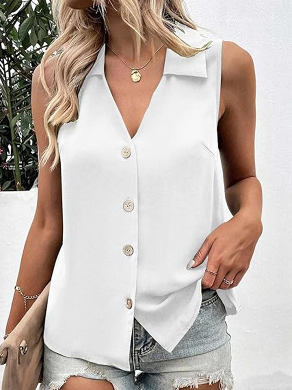 Full Size Johnny Collar Button Up Tank - More Colors! - In Style Chics Boutique LLC