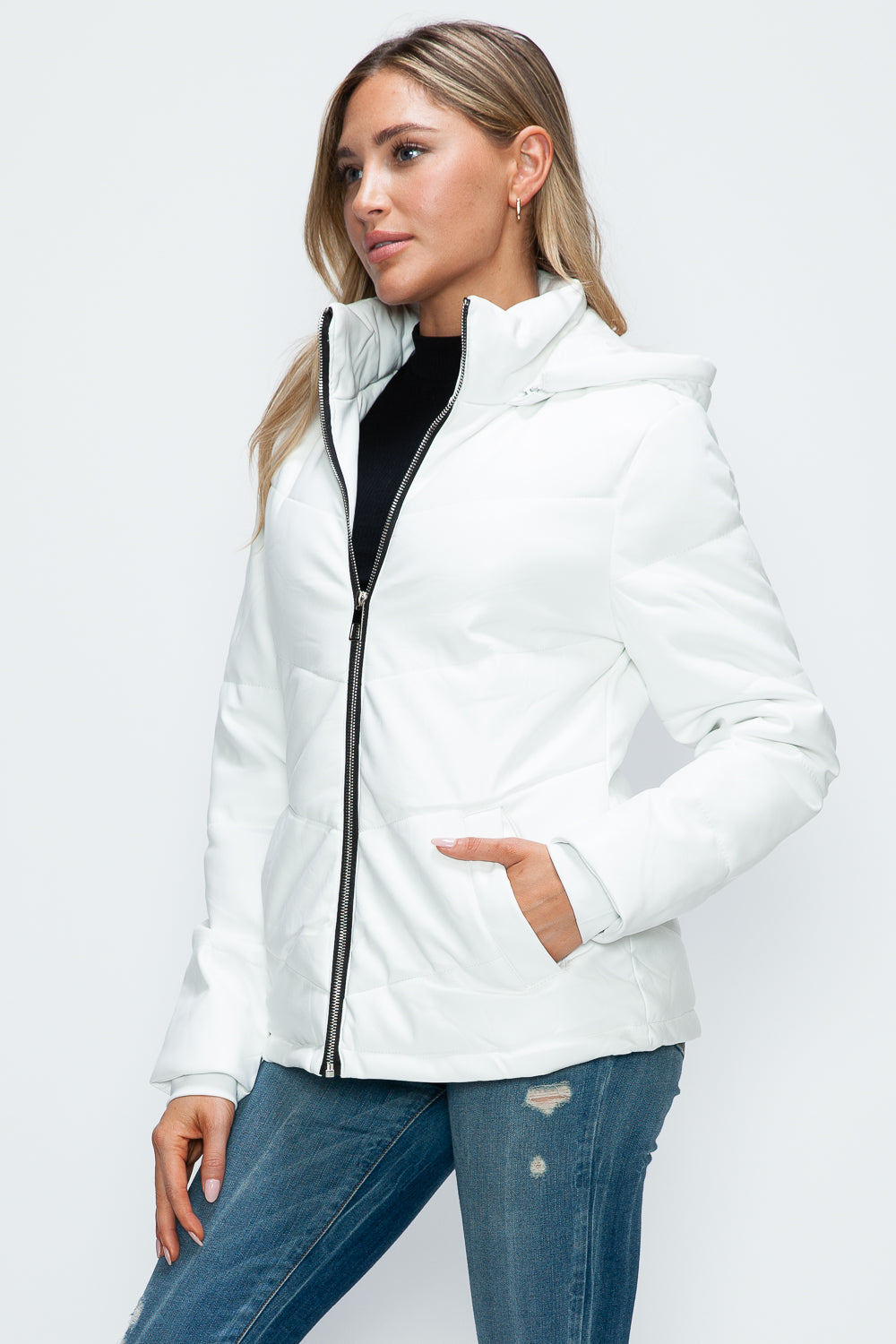 How Dare U Pocketed Zip Up Puffer Jacket with Removable Hood - In Style Chics Boutique LLC