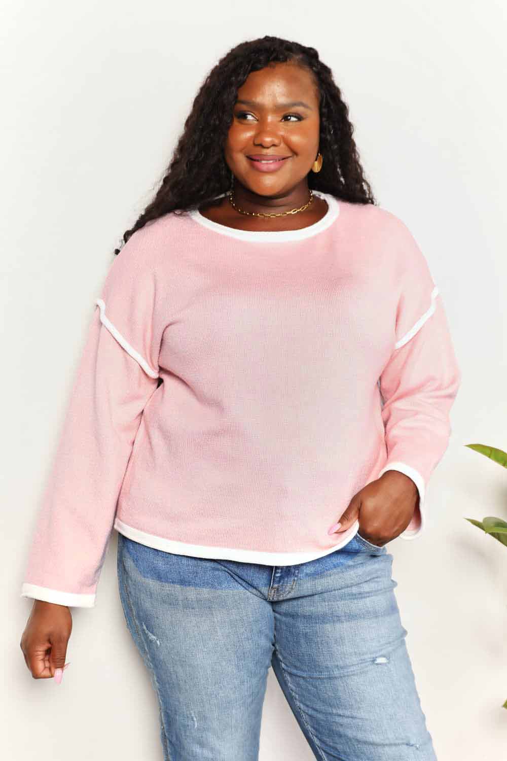 Angel Wings Contrast Detail Dropped Shoulder Knit Top - In Style Chics Boutique LLC
