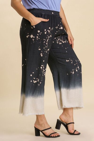 Raw Hem Linen Blend Bleach Dip Dye Wide Leg Pants - In Style Chics Boutique Online Clothing for women