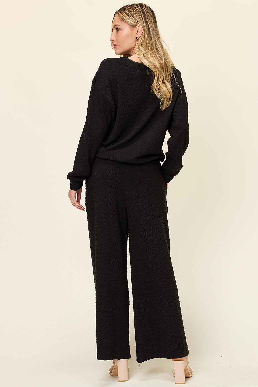 Double Take Full Size Texture Long Sleeve Top and Pants Set - In Style Chics Boutique LLC