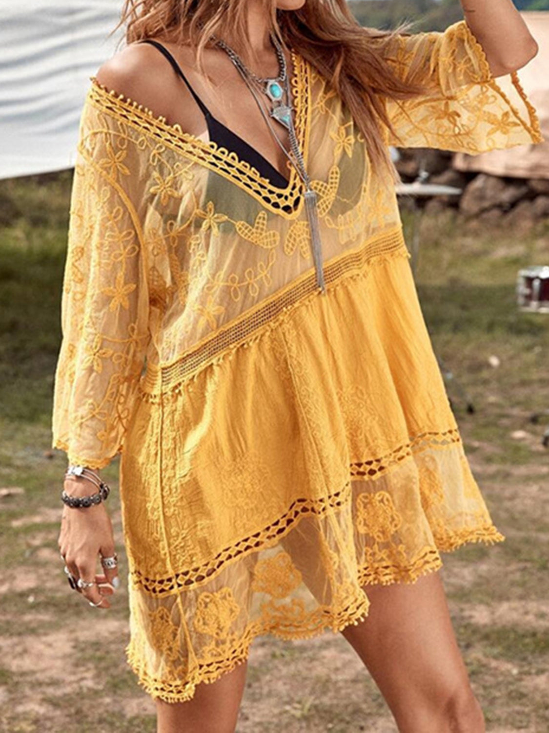 Lace Detail Plunge Cover-Up Dress More Colors! - In Style Chics Boutique LLC