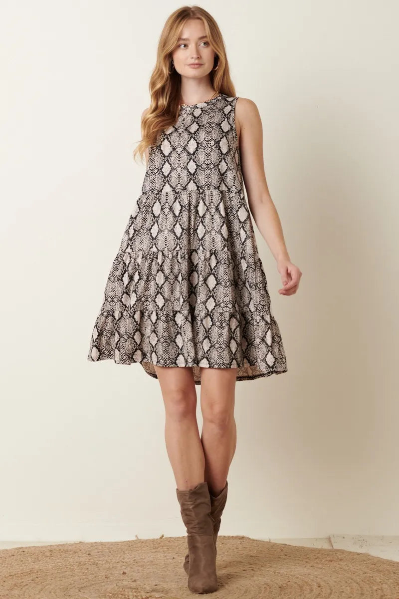 Tank Dress, Snake Print Ruffle Detail - In Style Chics Boutique