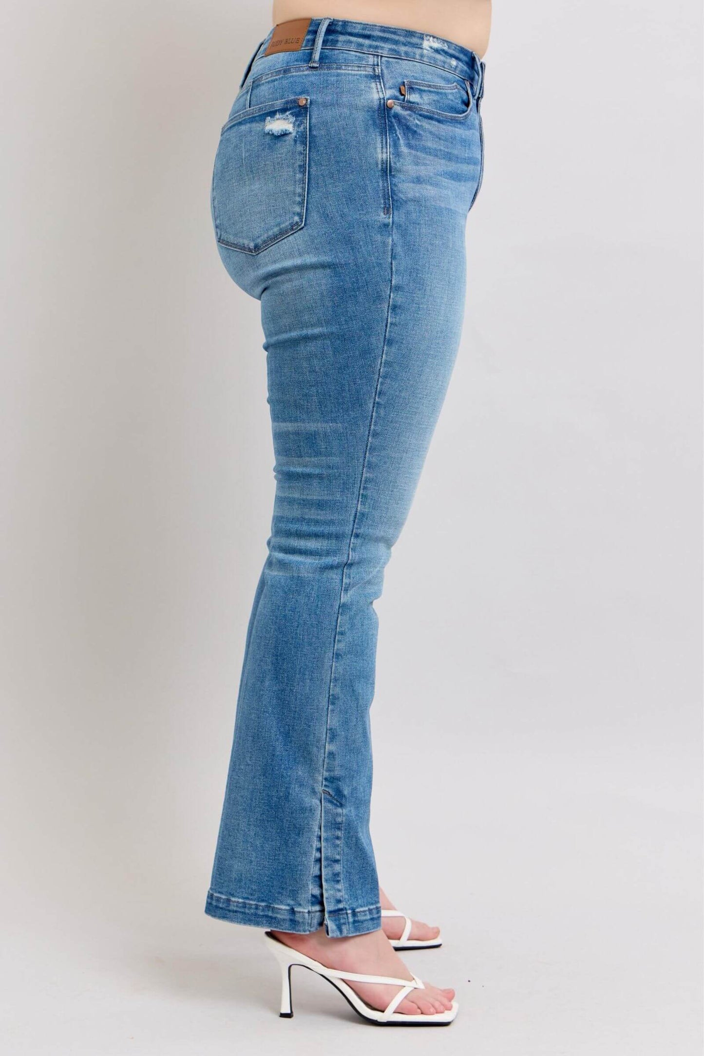 High Waist Tummy Control Vintage Wash Side Slit Slim Boot Jeans - In Style Chics Boutique Online Clothing Women's Juniors Plus Size Apparel